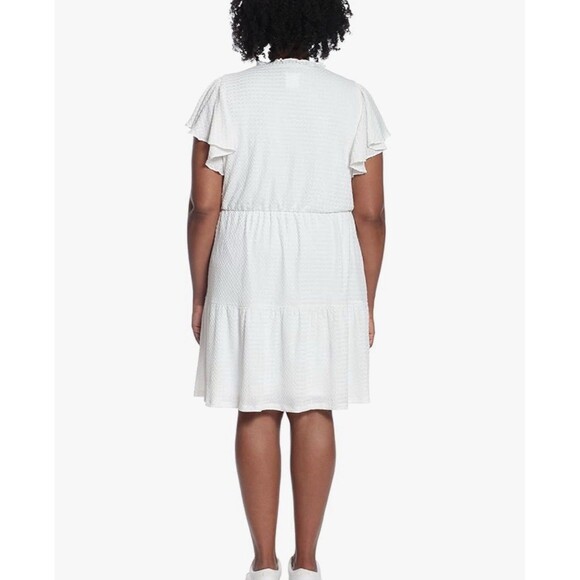 London Times Women Flutter Sleeve Tiered Fit And Flare Dress In White Sz 1X New - Picture 2 of 7